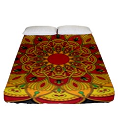 Mandela Flower Orange And Red Fitted Sheet (king Size) by ExtraGoodSauce