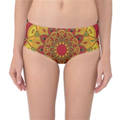 Mandela Flower Orange And Red Mid-waist Bikini Bottoms by ExtraGoodSauce