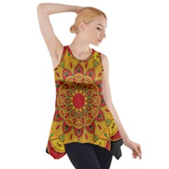 Mandela Flower Orange And Red Side Drop Tank Tunic by ExtraAwesomeSauce