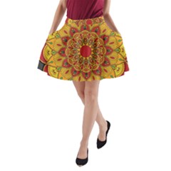 Mandela Flower Orange And Red A-line Pocket Skirt by ExtraGoodSauce