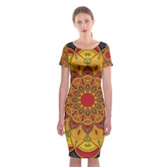 Mandela Flower Orange And Red Classic Short Sleeve Midi Dress by ExtraGoodSauce