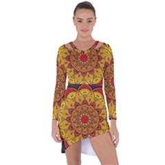 Mandela Flower Orange And Red Asymmetric Cut-out Shift Dress by ExtraGoodSauce