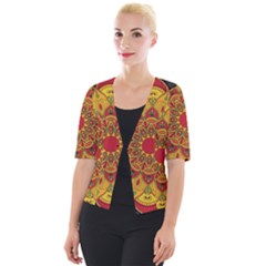 Mandela Flower Orange And Red Cropped Button Cardigan by ExtraGoodSauce