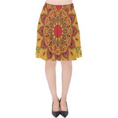 Mandela Flower Orange And Red Velvet High Waist Skirt by ExtraGoodSauce