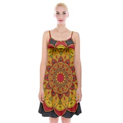 Mandela Flower Orange And Red Spaghetti Strap Velvet Dress by ExtraGoodSauce