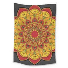 Mandela Flower Orange And Red Large Tapestry by ExtraGoodSauce