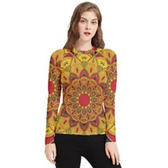 Mandela Flower Orange And Red Women s Long Sleeve Rash Guard