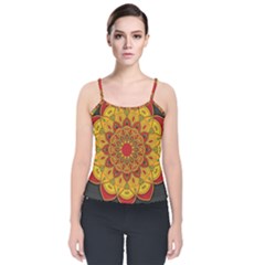 Mandela Flower Orange And Red Velvet Spaghetti Strap Top by ExtraAwesomeSauce