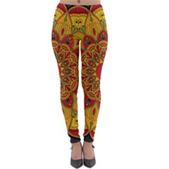 Mandela Flower Orange And Red Lightweight Velour Leggings by ExtraGoodSauce