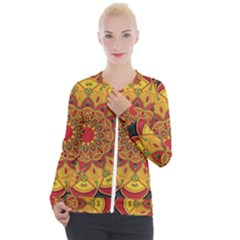 Mandela Flower Orange And Red Casual Zip Up Jacket by ExtraGoodSauce