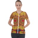 Mandela Flower Orange And Red Short Sleeve Zip Up Jacket View1