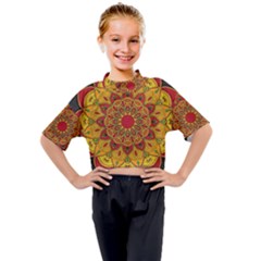 Mandela Flower Orange And Red Kids Mock Neck Tee