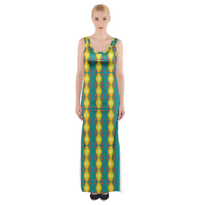 Native American Pattern Thigh Split Maxi Dress