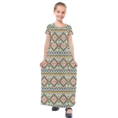 Native American Pattern Kids  Short Sleeve Maxi Dress by ExtraAwesomeSauce