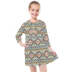 Native American Pattern Kids  Quarter Sleeve Shirt Dress by ExtraGoodSauce