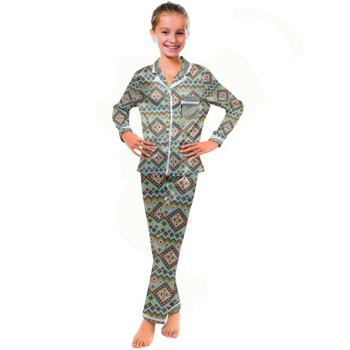 Native American Pattern Kid s Satin Long Sleeve Pajamas Set