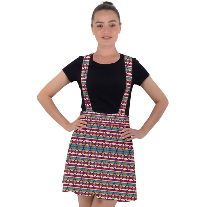 Native American Pattern Velvet Suspender Skater Skirt