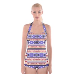 Native American Pattern Boyleg Halter Swimsuit 