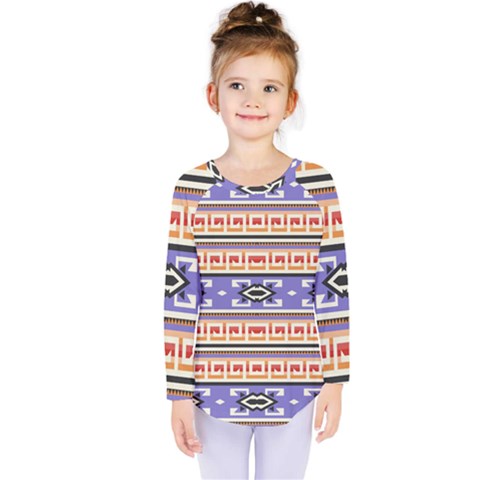 Native American Pattern Kids  Long Sleeve Tee by ExtraGoodSauce