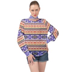 Native American Pattern High Neck Long Sleeve Chiffon Top by ExtraGoodSauce