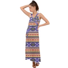 Native American Pattern V-neck Chiffon Maxi Dress by ExtraGoodSauce