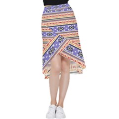 Native American Pattern Frill Hi Low Chiffon Skirt