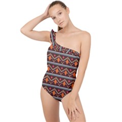 Native American Pattern Frilly One Shoulder Swimsuit