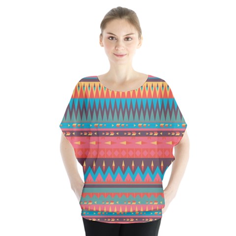 Native American Pattern Batwing Chiffon Blouse by ExtraGoodSauce