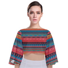 Native American Pattern Tie Back Butterfly Sleeve Chiffon Top by ExtraGoodSauce