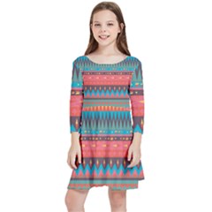 Native American Pattern Kids  Quarter Sleeve Skater Dress