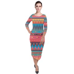 Native American Pattern Quarter Sleeve Midi Velour Bodycon Dress by ExtraGoodSauce