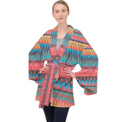 Native American Pattern Long Sleeve Velvet Kimono  by ExtraAwesomeSauce