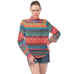 Native American Pattern High Neck Long Sleeve Chiffon Top by ExtraGoodSauce