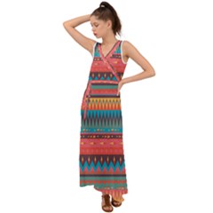 Native American Pattern V-neck Chiffon Maxi Dress by ExtraGoodSauce