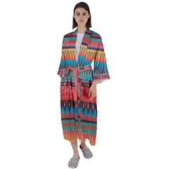 Native American Pattern Maxi Satin Kimono