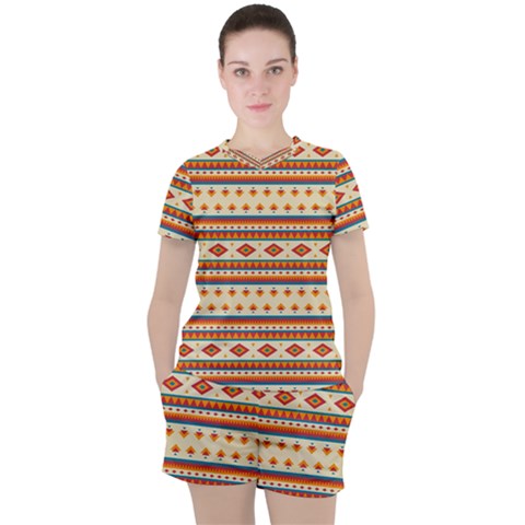 Native American Pattern Women s Tee And Shorts Set by ExtraGoodSauce