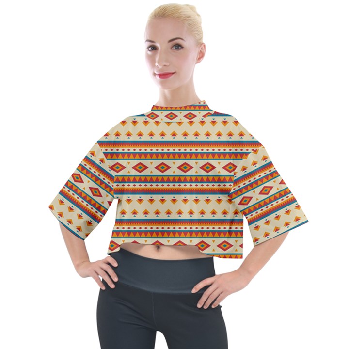 Native American Pattern Mock Neck Tee