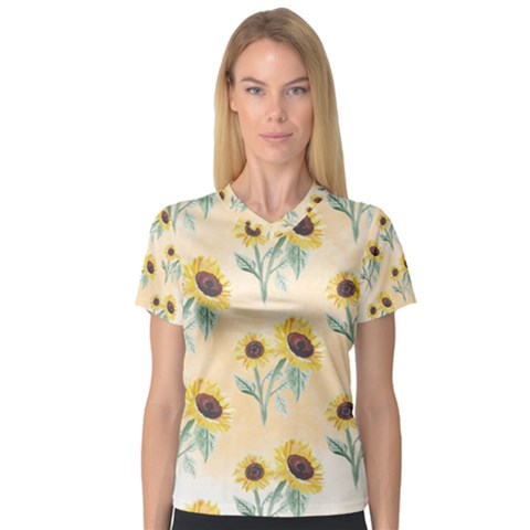 Sunflowers Pattern V-neck Sport Mesh Tee by ExtraGoodSauce