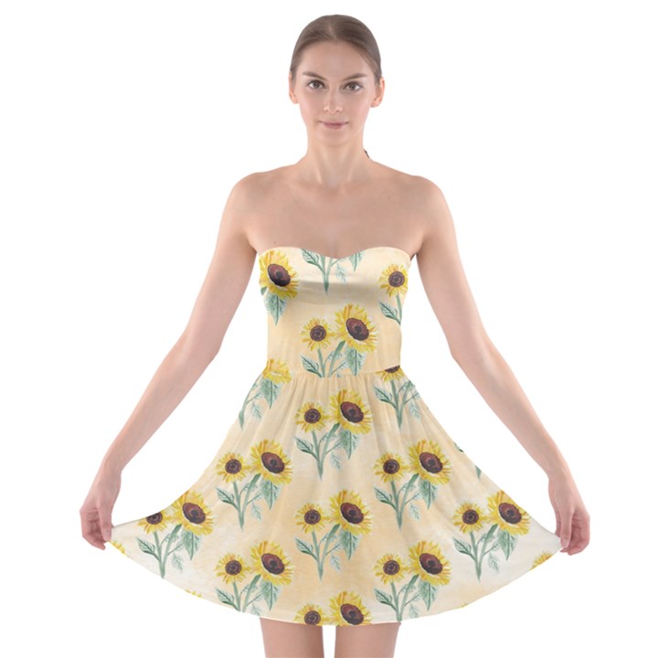 Sunflowers Pattern Strapless Bra Top Dress