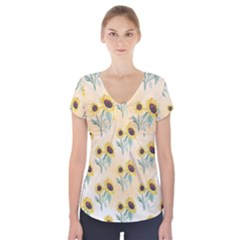 Sunflowers Pattern Short Sleeve Front Detail Top by ExtraAwesomeSauce