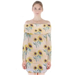 Sunflowers Pattern Long Sleeve Off Shoulder Dress by ExtraGoodSauce