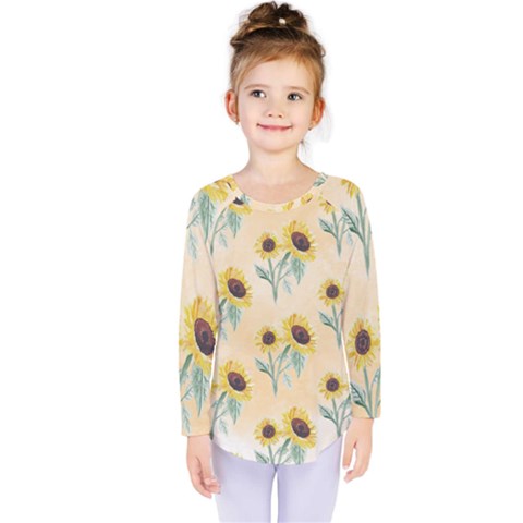 Sunflowers Pattern Kids  Long Sleeve Tee by ExtraGoodSauce