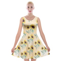 Sunflowers Pattern Velvet Skater Dress