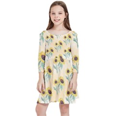 Sunflowers Pattern Kids  Quarter Sleeve Skater Dress