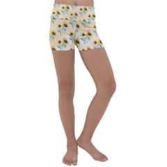 Sunflowers Pattern Kids  Lightweight Velour Yoga Shorts by ExtraGoodSauce