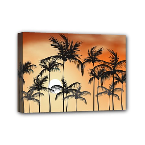 Sunset Palm Trees Beach Summer Mini Canvas 7  X 5  (stretched) by ExtraAwesomeSauce