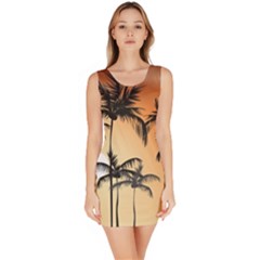 Sunset Palm Trees Beach Summer Bodycon Dress by ExtraGoodSauce