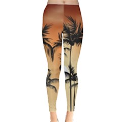 Sunset Palm Trees Beach Summer Leggings  by ExtraGoodSauce