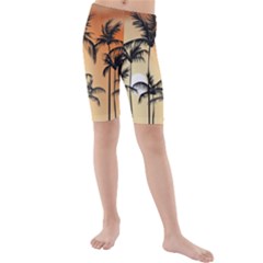 Sunset Palm Trees Beach Summer Kids  Mid Length Swim Shorts by ExtraGoodSauce