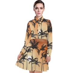 Sunset Palm Trees Beach Summer Long Sleeve Chiffon Shirt Dress by ExtraGoodSauce